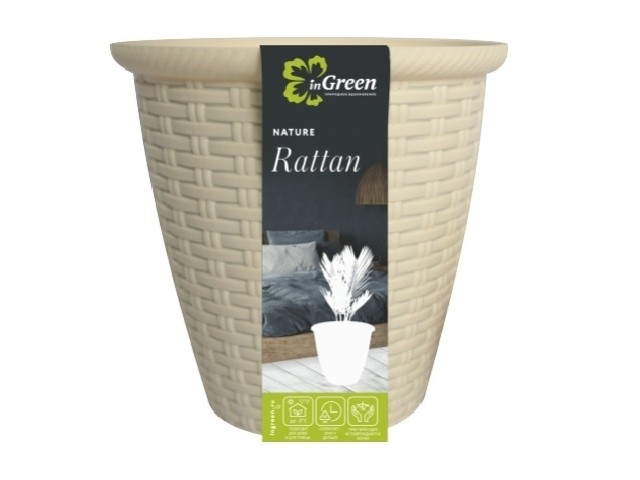 Кашпо Rattan D 185 мм 3 л с внутр горшком 1,5 л сливочный 6212/8